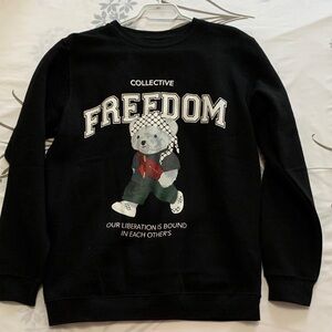 Wear the Peace Freedom Bear Black Graphic Crewneck Sweatshirt Unisex Size M